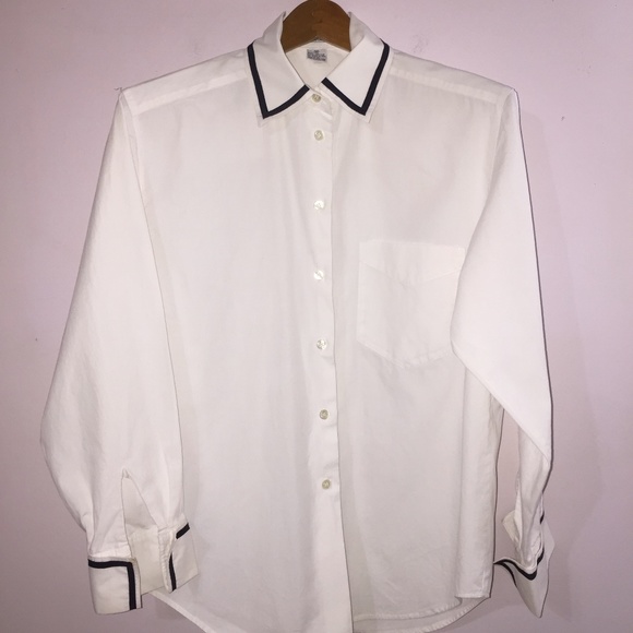 Vintage Tops - Vintage Gallagher White Cotton Oxford Button up wt Black Stripes Sz Medium